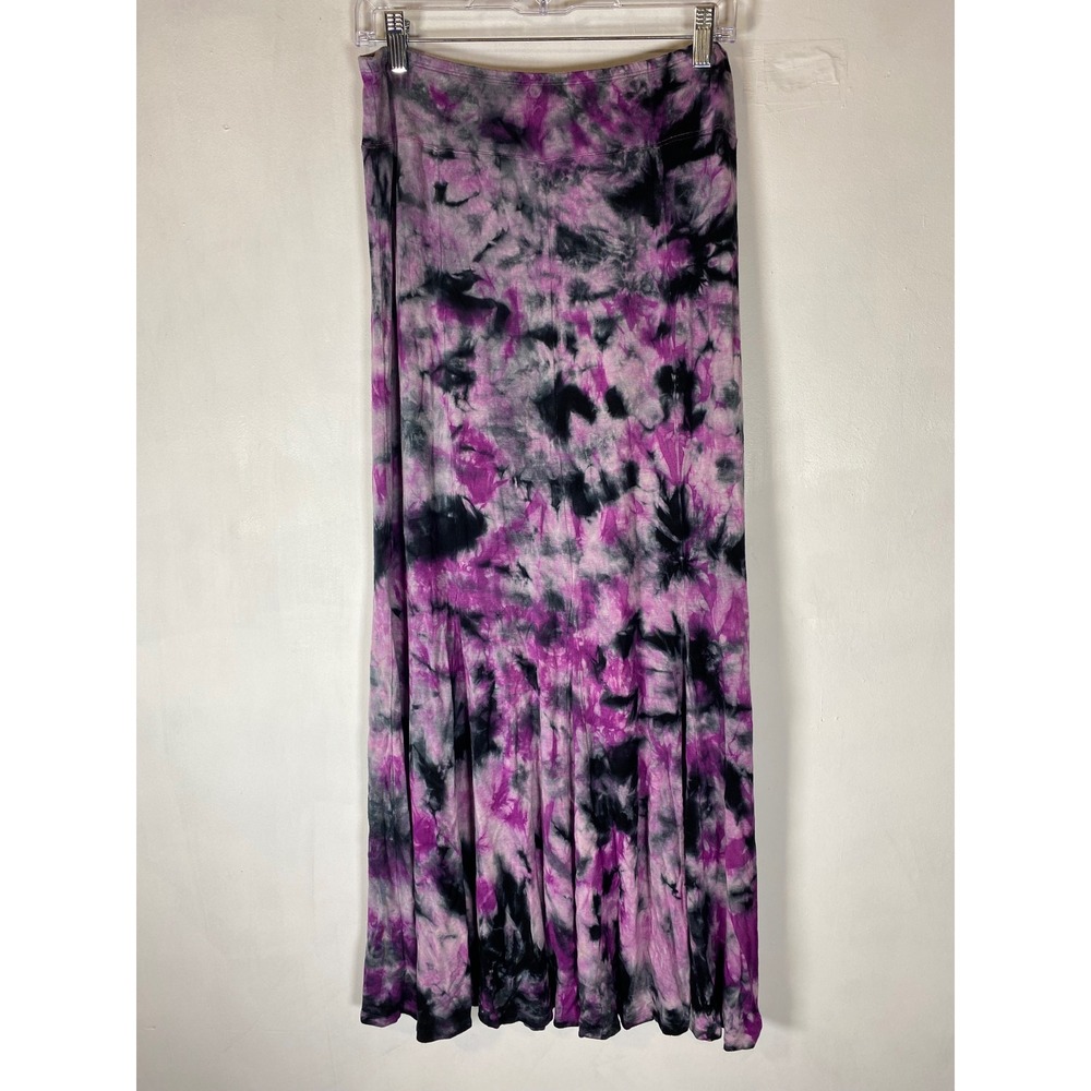 Purple‎ Black Tie Dye Maxi Skirt Boho Fairy Grunge Stretch Pull On Festival M